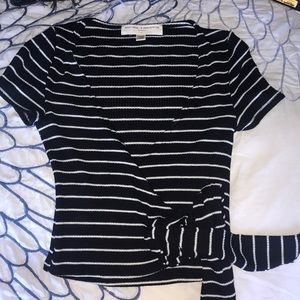 front tie black and white striped shirt